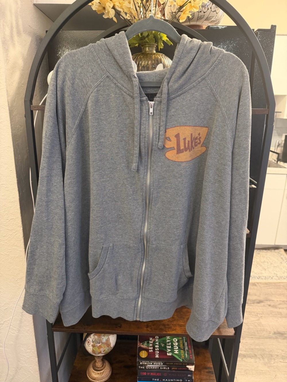 torrid Heather Gray Zip-Up Hoodie with Tan Graphic - Luke's Logo